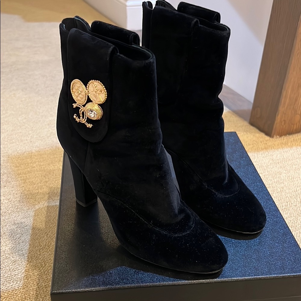 Authentic CHANEL Black velvet and Gold accents  “buttons and medals”